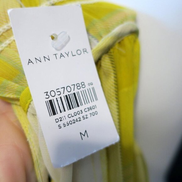 Ann Taylor Plaid Smocked Yoke Top Bright Celery Blouse Career $98 Women's Medium - Picture 4 of 4